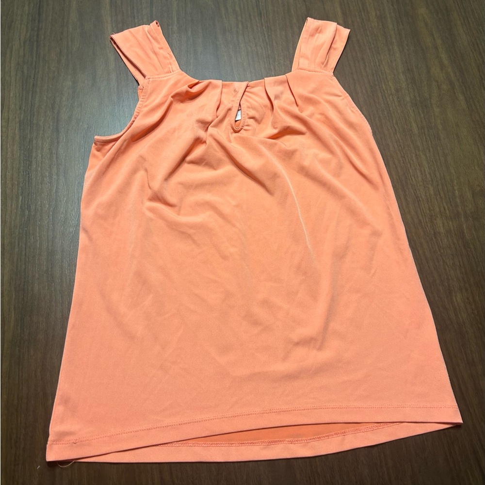 New York & Company Orange Pleated Tank Top